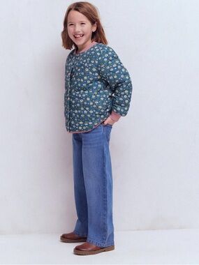 Mini Boden Fun Bomber Jacket in Borg Blue Floral